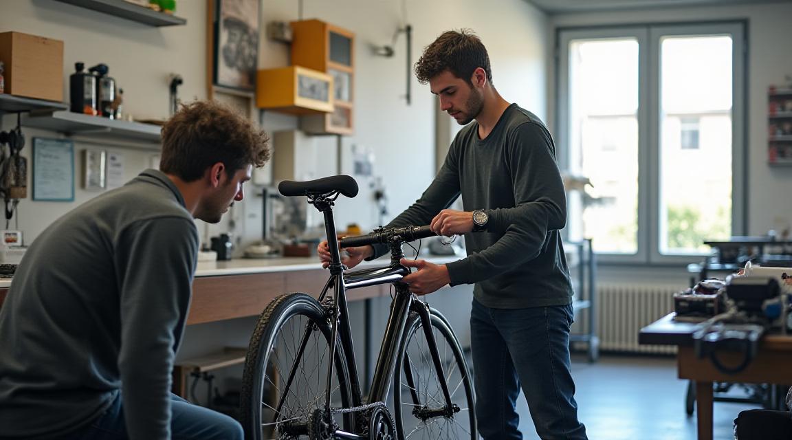 Meccanico esperto al lavoro su una bici vintage