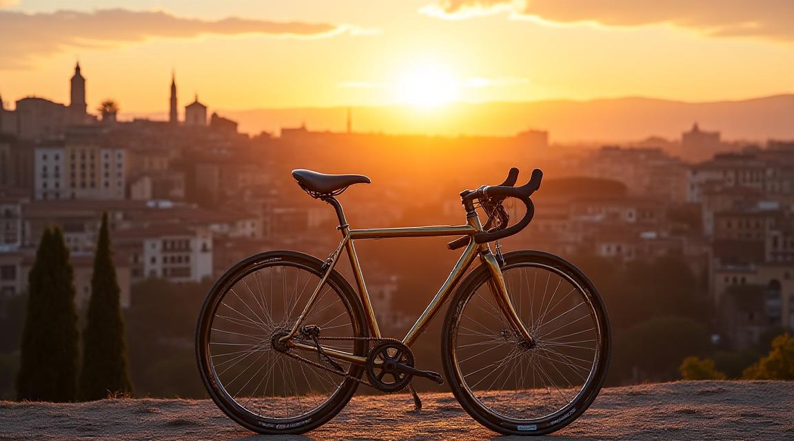 Bicicletta artigianale davanti a un panorama di Roma